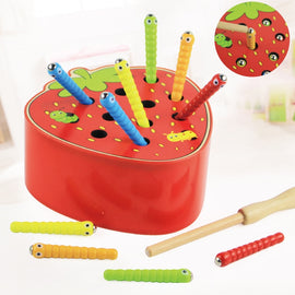 3D Montessori Wooden Toys Caterpillar Eats The Apple Kids Catch Worms Matching Pair Games Early Educational Interactive Math Toy
