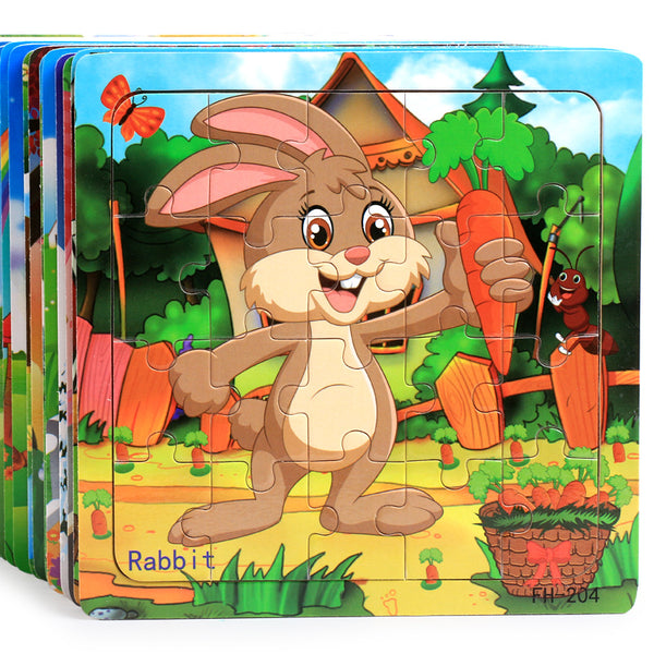Wooden Puzzles Toys 20Pcs Kids Joy Superior Quality Puzzle Wood Cartoon Animals Jigsaw Puzzles Educational Toys For Children