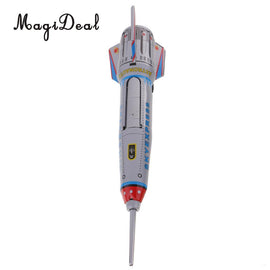 MagiDeal 1Pc Retro Rocket Spaceship Model Clockwork Wind Up Tin Vehicle Toy for Children Kids Boy Adult Collectible Classic Toy