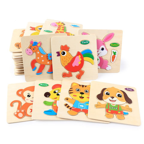 Cartoon Colorful Kids Wooden 3D Puzzles Toys Animals Picture Early Education Jigsaw Baby Intelligence Development Toys
