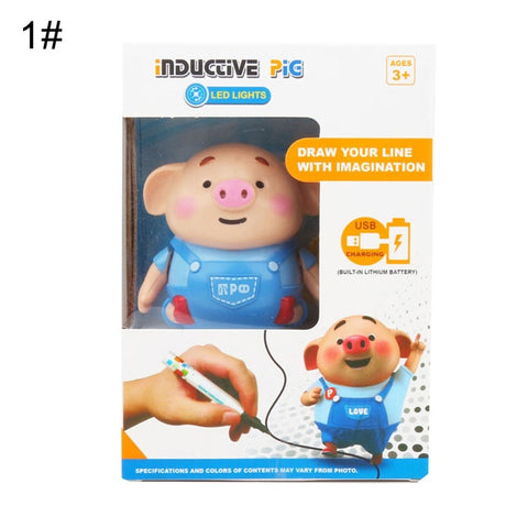 Follow Any Drawn Line Binory Magic Pig Robot Pen Inductive Pig With Light Music Smart Education Toy