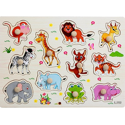 High quality 30CM animal digital letter hand grab board 3D puzzle Invigorating baby wooden toy