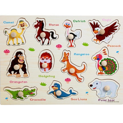 High quality 30CM animal digital letter hand grab board 3D puzzle Invigorating baby wooden toy