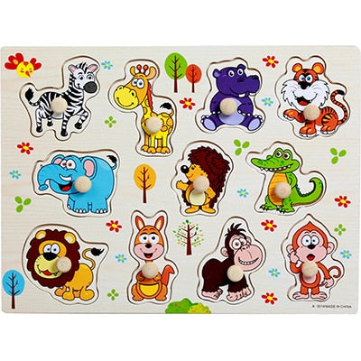 High quality 30CM animal digital letter hand grab board 3D puzzle Invigorating baby wooden toy