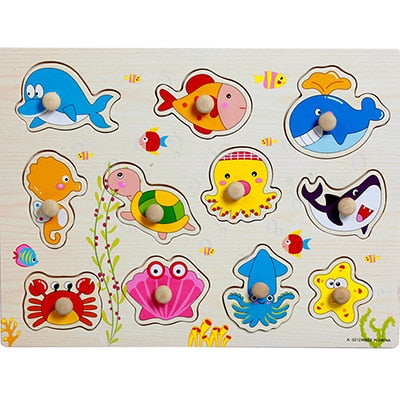 High quality 30CM animal digital letter hand grab board 3D puzzle Invigorating baby wooden toy