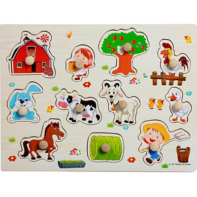 High quality 30CM animal digital letter hand grab board 3D puzzle Invigorating baby wooden toy