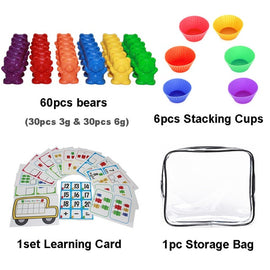 1 set Counting Bears With Stacking Cups - Montessori Rainbow Matching Game, Educational Color Sorting Toys For Toddlers Baby