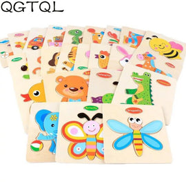 Baby Toys Wooden 3d Puzzle Cute Cartoon Animal Intelligence Kids Educational Brain Teaser Children Tangram Shapes Jigsaw Gifts