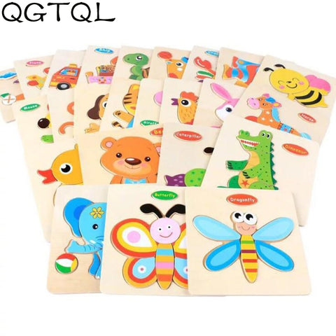 Baby Toys Wooden 3d Puzzle Cute Cartoon Animal Intelligence Kids Educational Brain Teaser Children Tangram Shapes Jigsaw Gifts