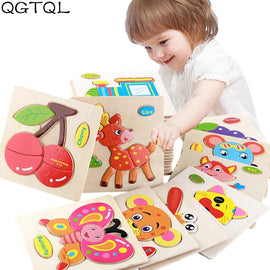 Baby Toys Wooden 3d Puzzle Cartoon Animal Intelligence Kids Educational Brain Teaser Children Tangram Shapes  Learning Jigsaw