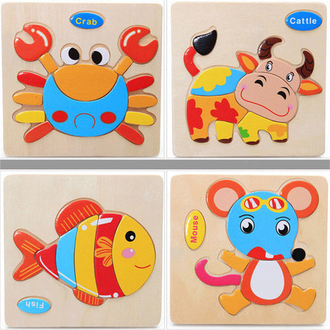 Wooden 3D Puzzle Jigsaw Wooden Toys For Children Cartoon Animal Puzzle Intelligence Kids Educational Toy Toys