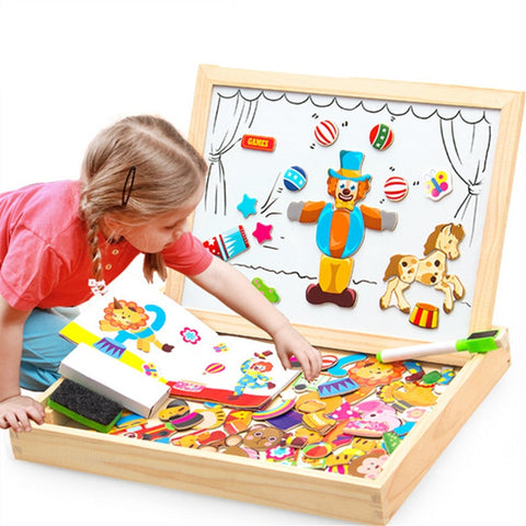 Wooden Magnetic Puzzle Figure/Animals/ House / Plant Drawing Board 19 styles Box Learning & Educational Toy Gift for children