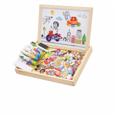 Wooden Magnetic Puzzle Figure/Animals/ House / Plant Drawing Board 19 styles Box Learning & Educational Toy Gift for children