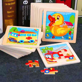 Mini Size 11*11CM Kids Toy Wood Puzzle  Wooden 3D Puzzle Jigsaw for Children Baby Cartoon Animal/Traffic Puzzles Educational Toy