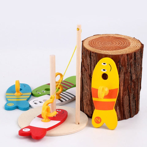 Wooden Digital Fishing Set Toy Column Game Puzzle Early Education Toys Children Gifts S7JN