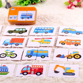 Graph Match Game Kid's Early Educational Montessori Toys Puzzle Card Cartoon Vehicle Learning Pocket Flash Card MG09