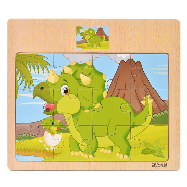 12 pieces Early Education Puzzle Jigsaw Wooden Toys For Children Cartoon Animal Traffic Cognition Puzzles Intelligence Toy