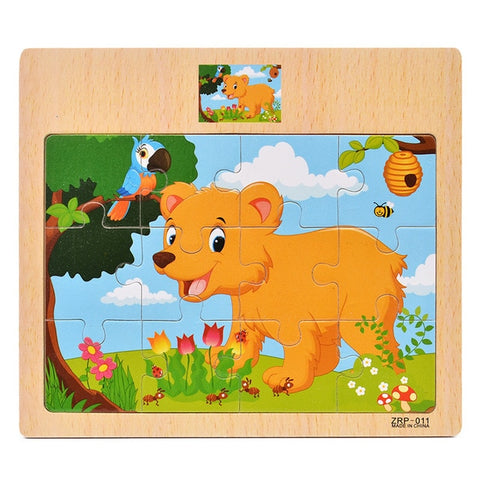 12 pieces Early Education Puzzle Jigsaw Wooden Toys For Children Cartoon Animal Traffic Cognition Puzzles Intelligence Toy