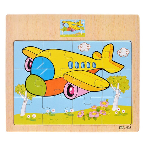 12 pieces Early Education Puzzle Jigsaw Wooden Toys For Children Cartoon Animal Traffic Cognition Puzzles Intelligence Toy