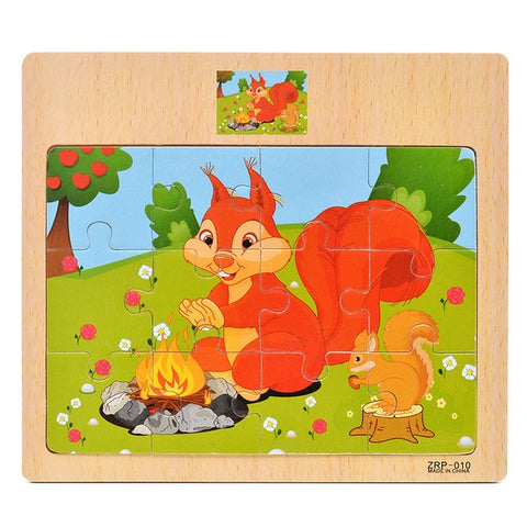 12 pieces Early Education Puzzle Jigsaw Wooden Toys For Children Cartoon Animal Traffic Cognition Puzzles Intelligence Toy