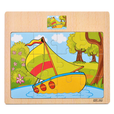 12 pieces Early Education Puzzle Jigsaw Wooden Toys For Children Cartoon Animal Traffic Cognition Puzzles Intelligence Toy