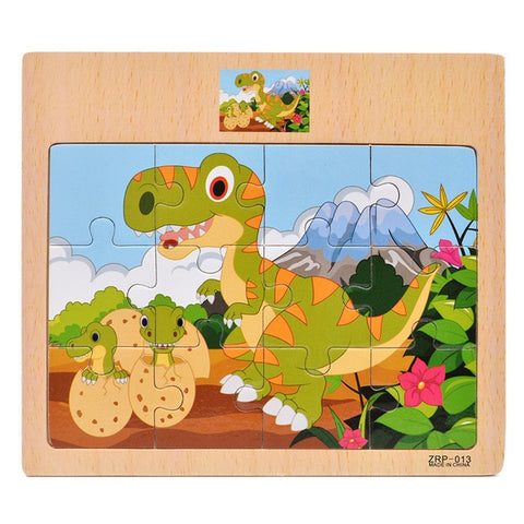 12 pieces Early Education Puzzle Jigsaw Wooden Toys For Children Cartoon Animal Traffic Cognition Puzzles Intelligence Toy